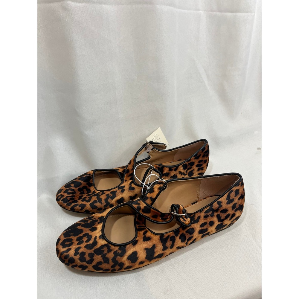 A New Day Womens Leopard Print Mary Jane Flats T-Strap Buckle Shoes Size 10 NEW